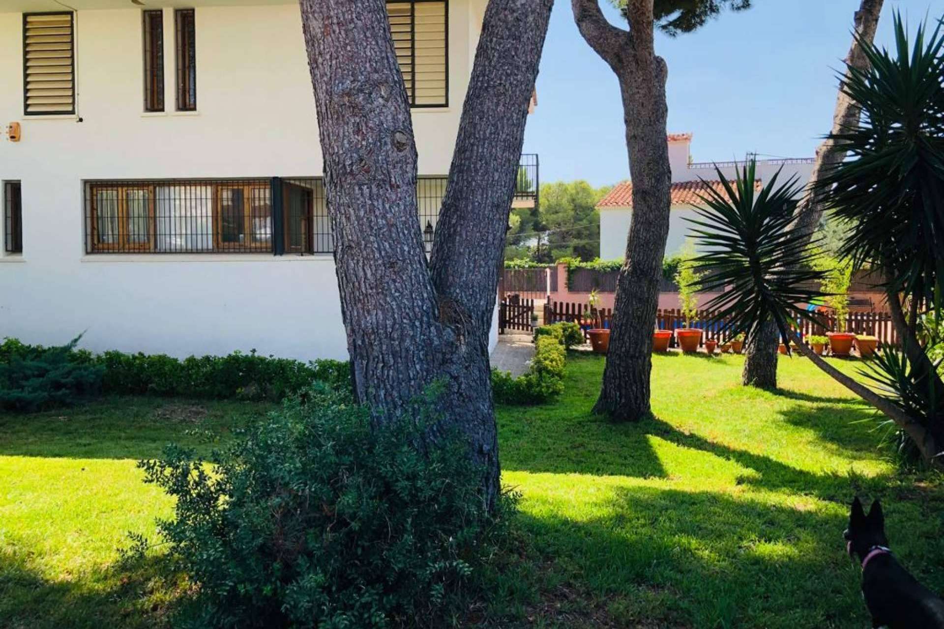 Mansión en entorno de playa y jardín con una piscina particular