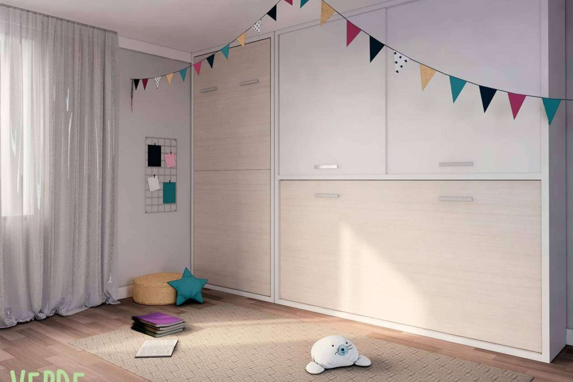 Camas abatibles para habitaciones juveniles con poco espacio, con Verde Limón Muebles
