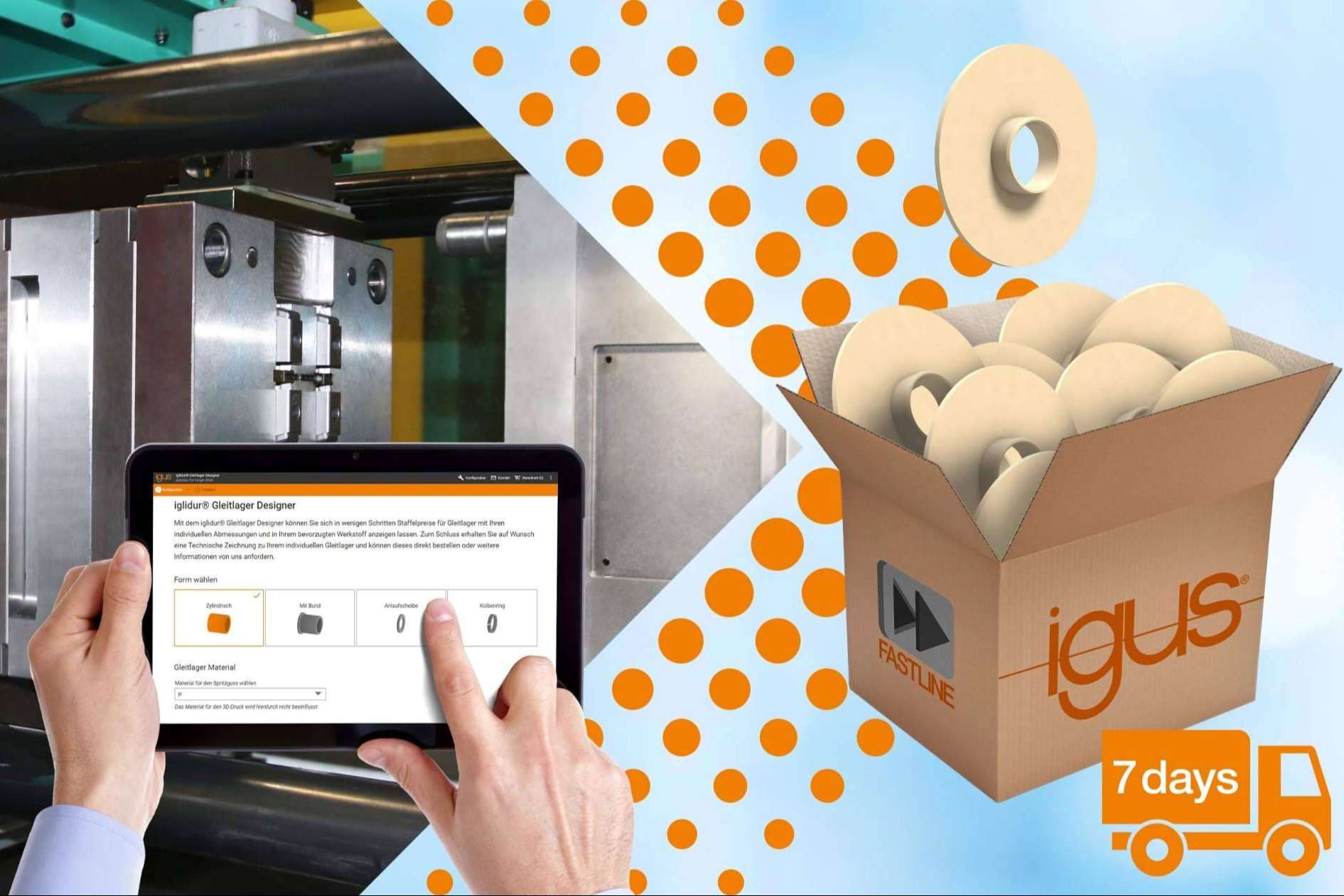 Disponer de cojinetes inyectados en tan solo 7 días con el servicio FastLine de igus