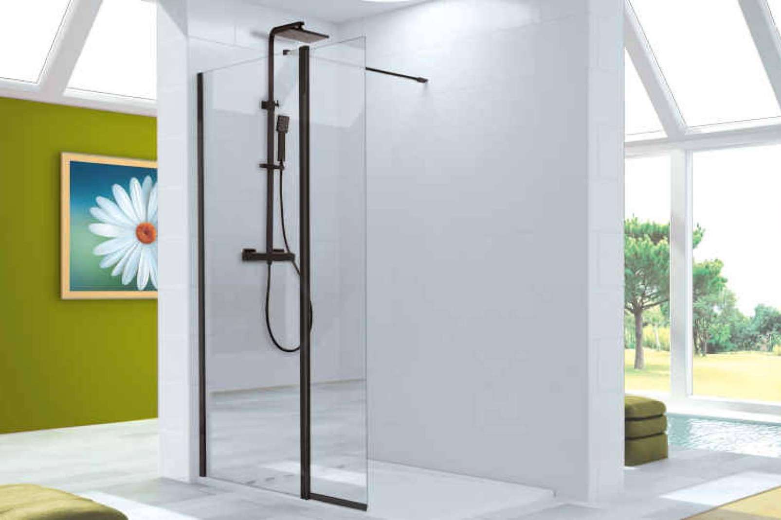 Mamparas Blau ofrece mamparas de baño con perfil negro y de oro cepillado