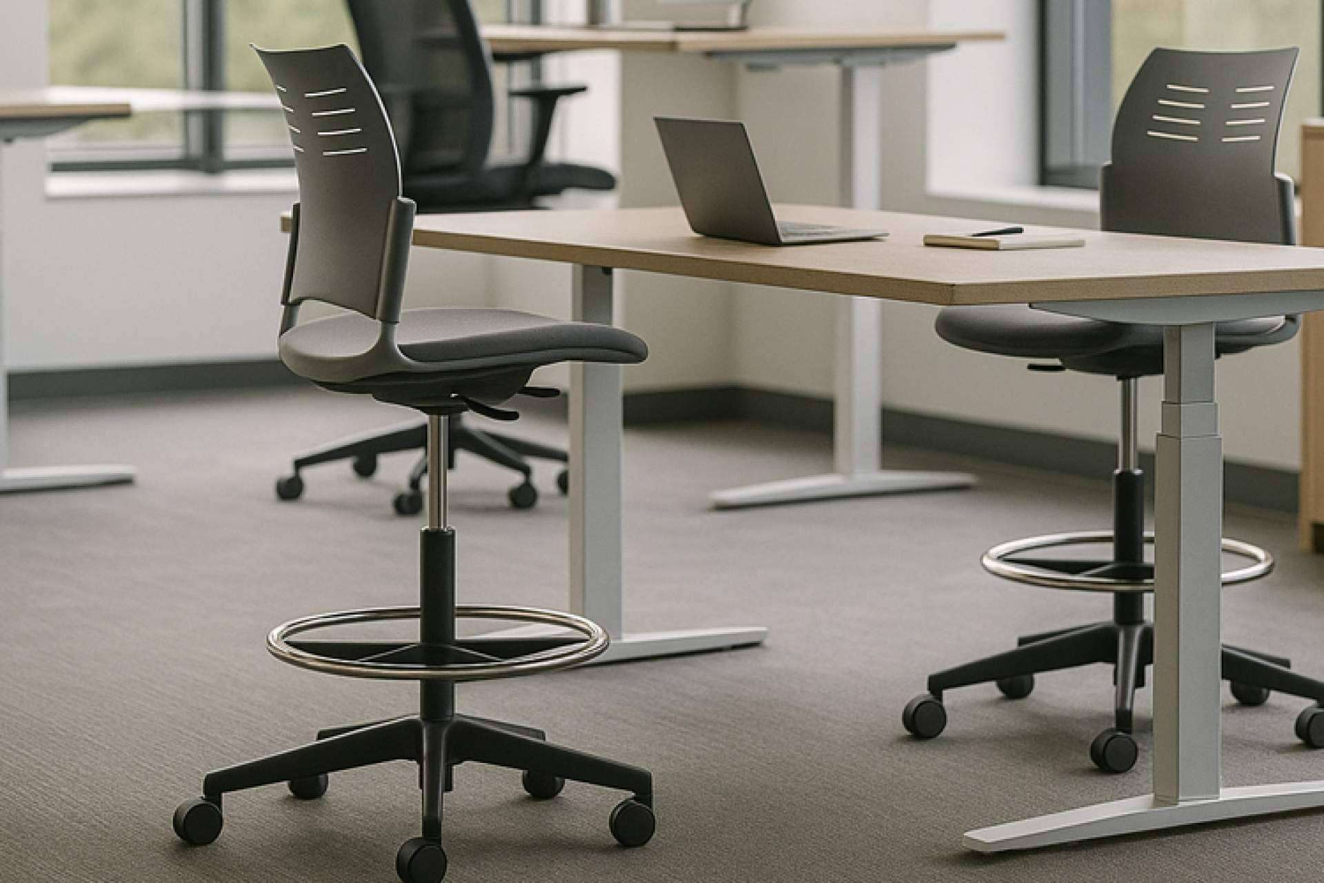 Taburetes altos con criterio de diseño, la propuesta de Spacio para entornos dinámicos y funcionales